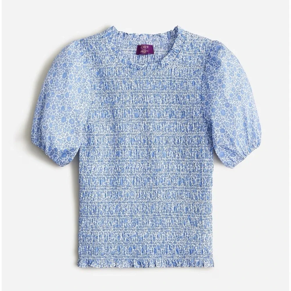 J. Crew‎ Smocked Top M Liberty D'Anjo Floral Puff Sleeve Cottagecore Coquette